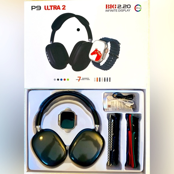 P9 Ultra 2 Smartwatch & Wireless Headphone Combo, NIB - Picture 3 of 8